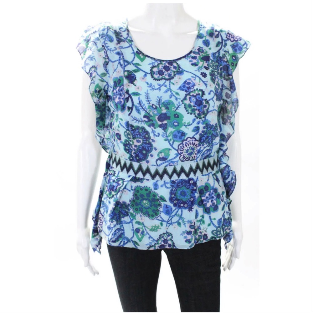 Walter Blue Paisley Blouse with Ruffles Size 6 NWT